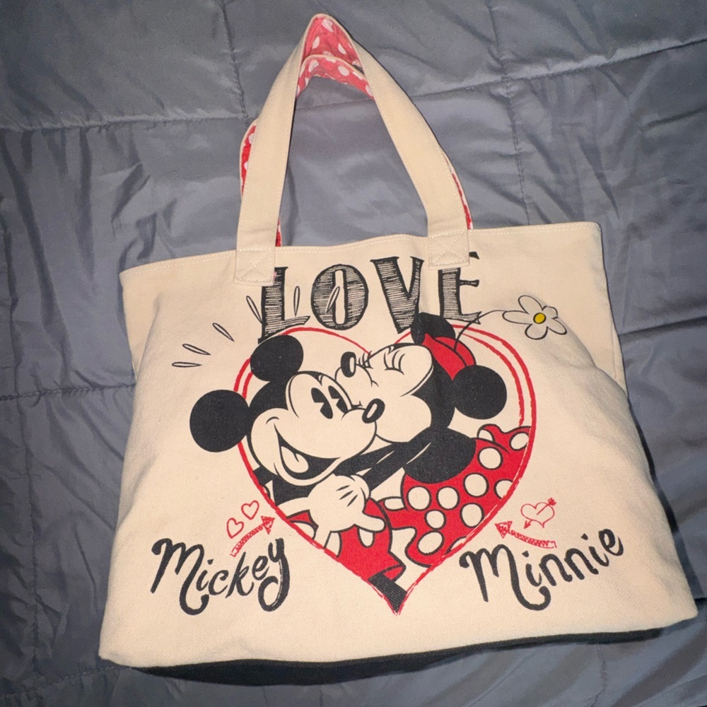 Disney Store Mickey & Minnie “Love” Canvas Tote Bag | One Size - Picture 5 of 15